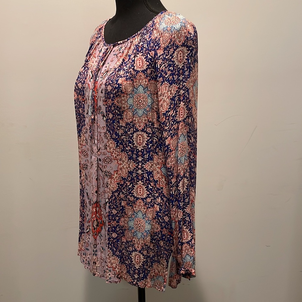 Lucky Brand Top Blouse Women Size M Multicolor Print Lightweight Artsy Relaxed